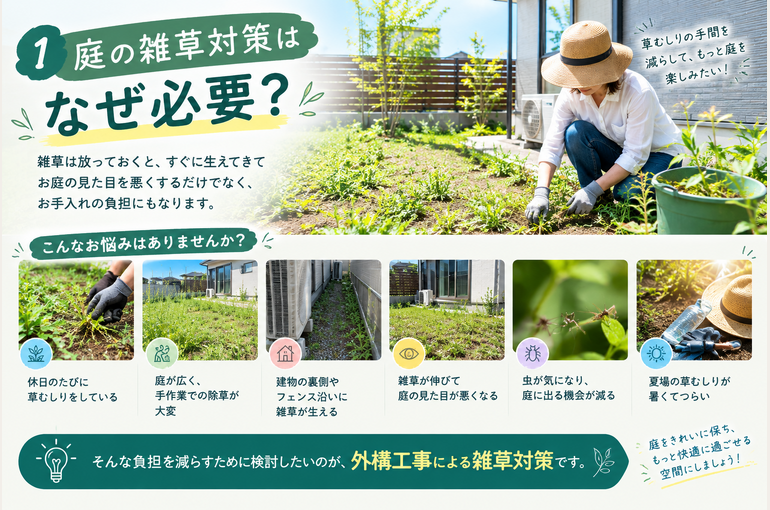庭の雑草対策を学ぶガーデンインフォグラフィック